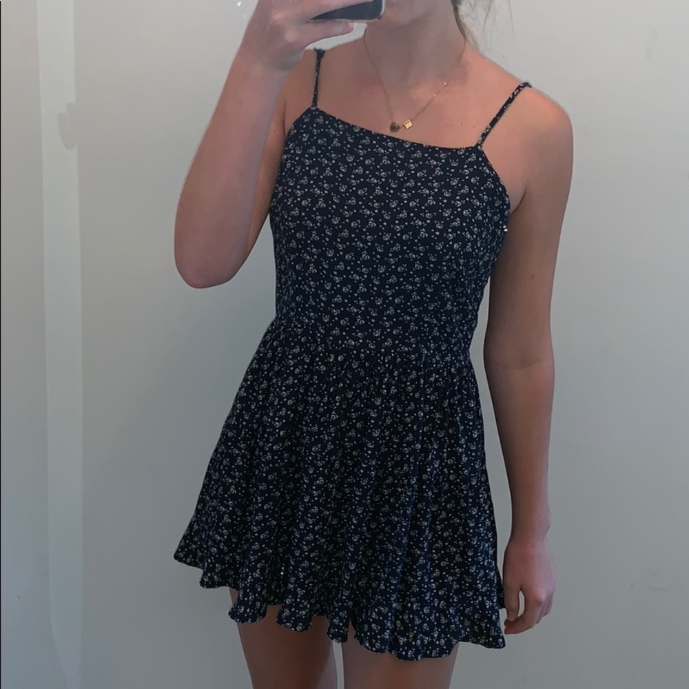 Brandy Melville navy blue floral tie-back dress